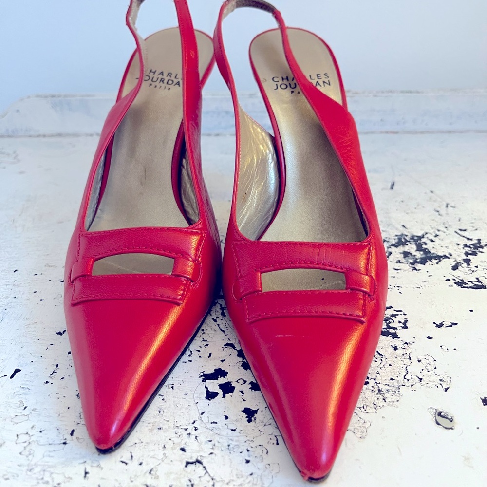Charles Jourdan classic red leather sling back heels 5.5